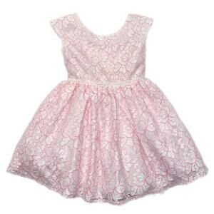 Cherokee Short Sleeve Lace Dress Pink White XS 4/5